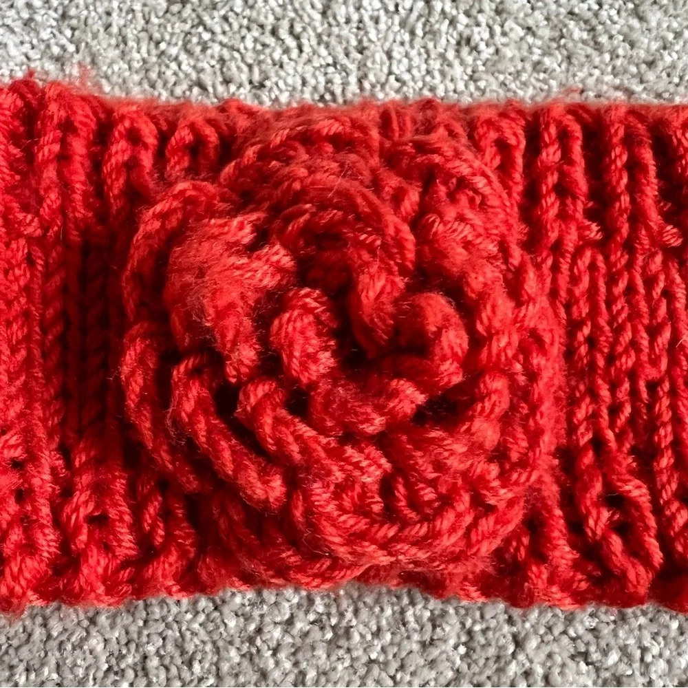Handmade Crochet Orange Knitted Flower Head Wraps Headband Boho Hat Holiday Ski